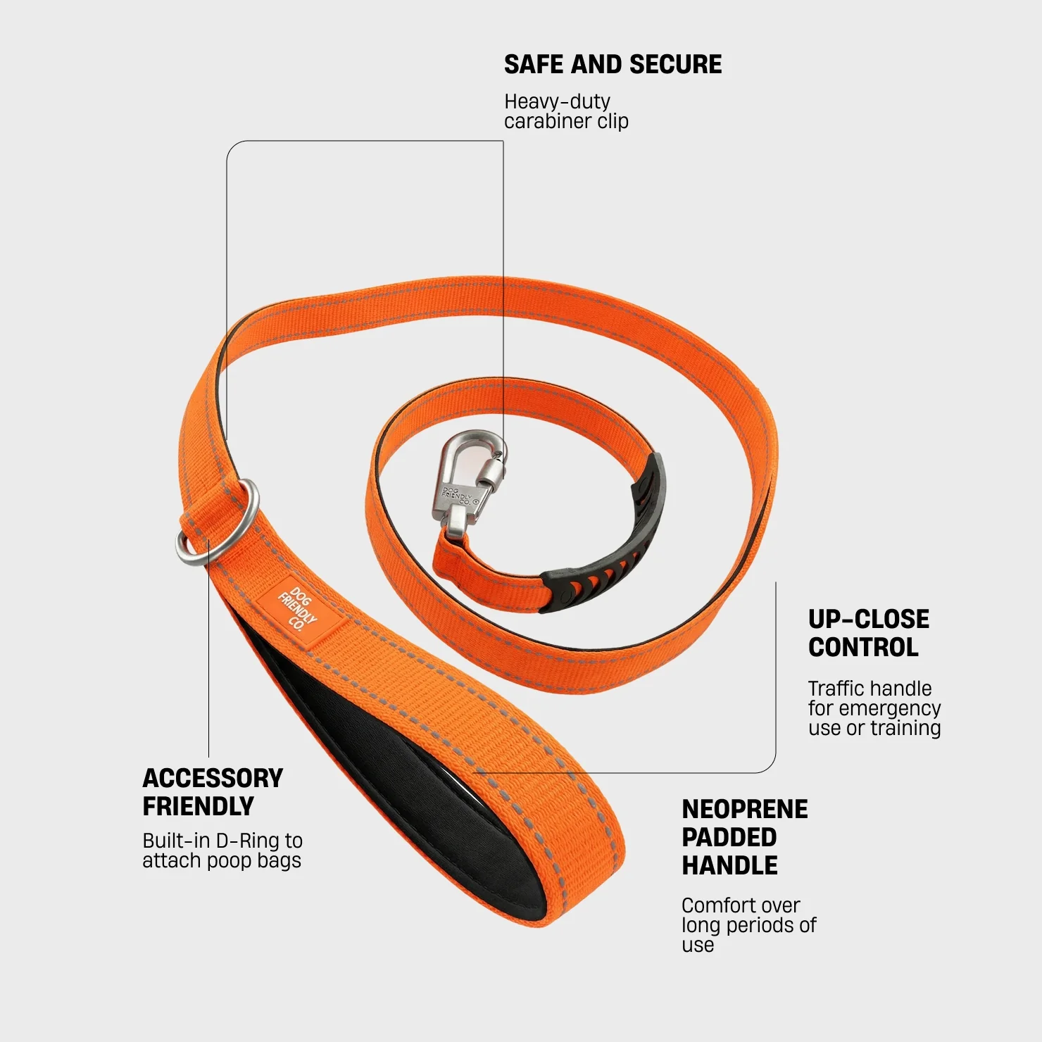 Classic Dog Leash - Hi-Vis Orange - Image 2