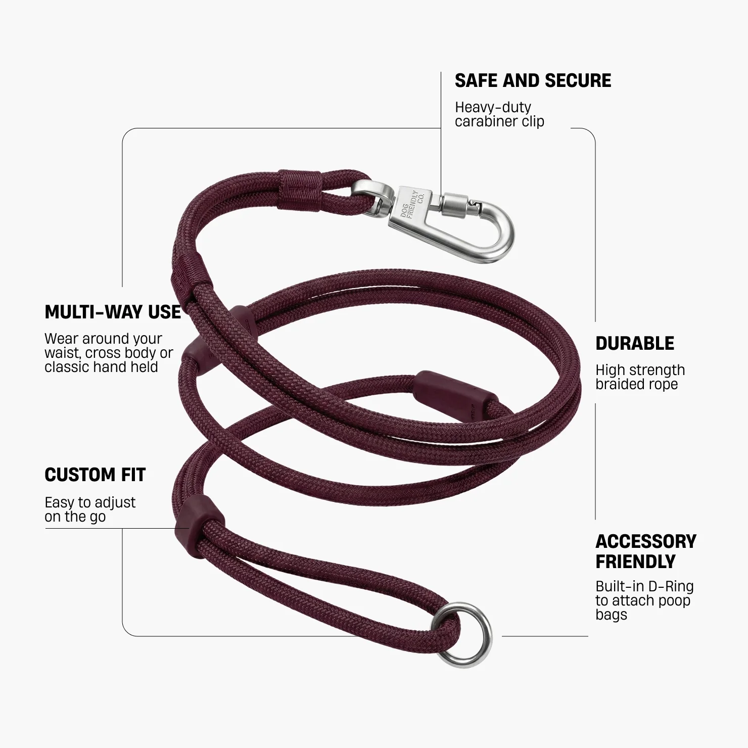 Hands Free Leash - Burgundy - Image 2