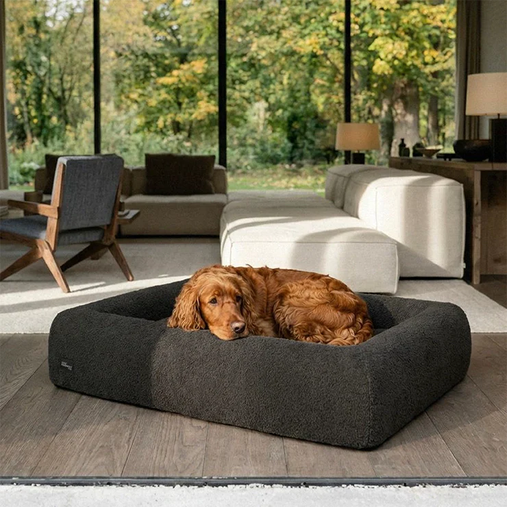 Premium Orthopedic Memory Foam Dog Bed - Brown Bouclé (Medium) (LP) - Image 5
