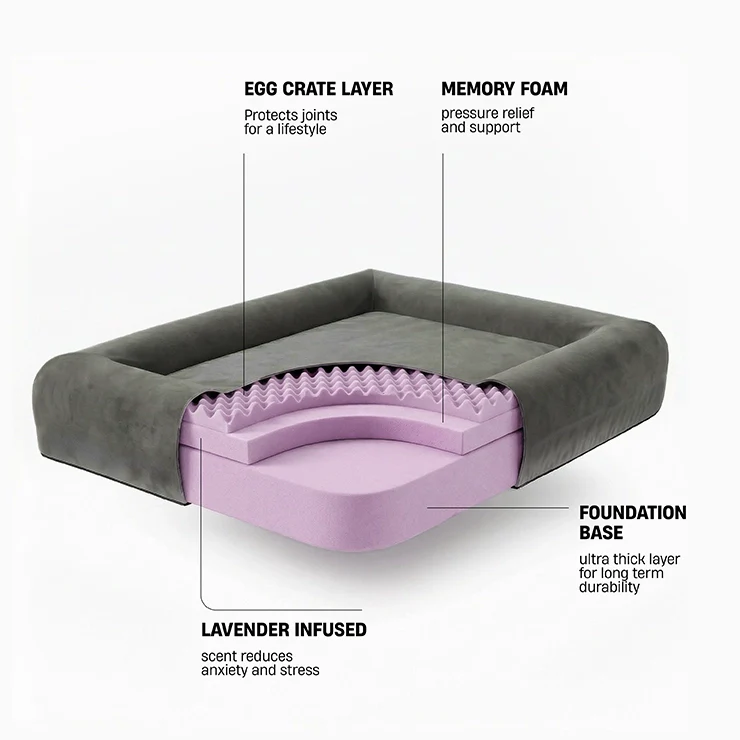 Premium Orthopedic Memory Foam Dog Bed - Charcoal (Large) (LP) - Image 3