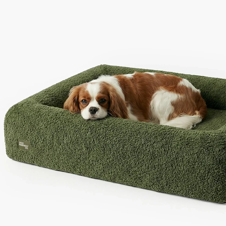 Premium Orthopedic Memory Foam Dog Bed - Green Bouclé (Large) (LP) - Image 2