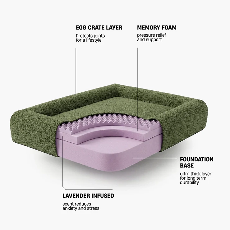 Premium Orthopedic Memory Foam Dog Bed - Green Bouclé (Medium) (LP) - Image 3