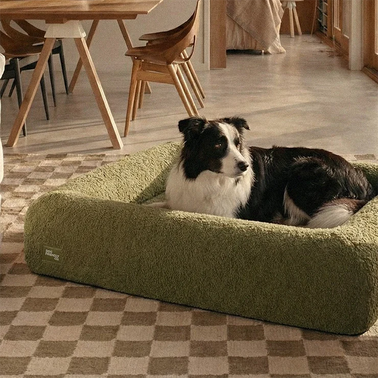 Premium Orthopedic Memory Foam Dog Bed - Green Bouclé (Small) (LP) - Image 5