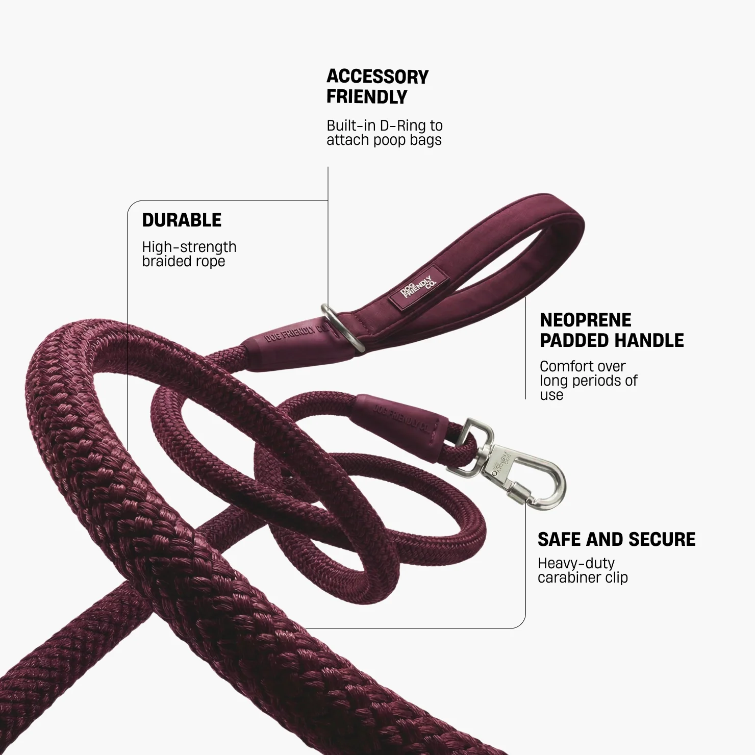 Rope Dog Leash - Burgundy - Image 2