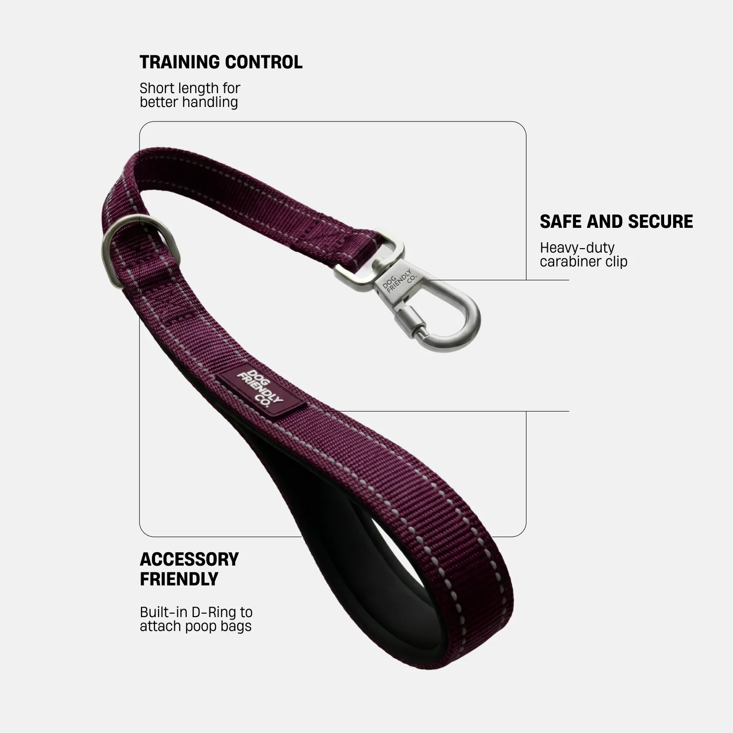 Short Trainer Dog Leash - Burgundy - Image 2
