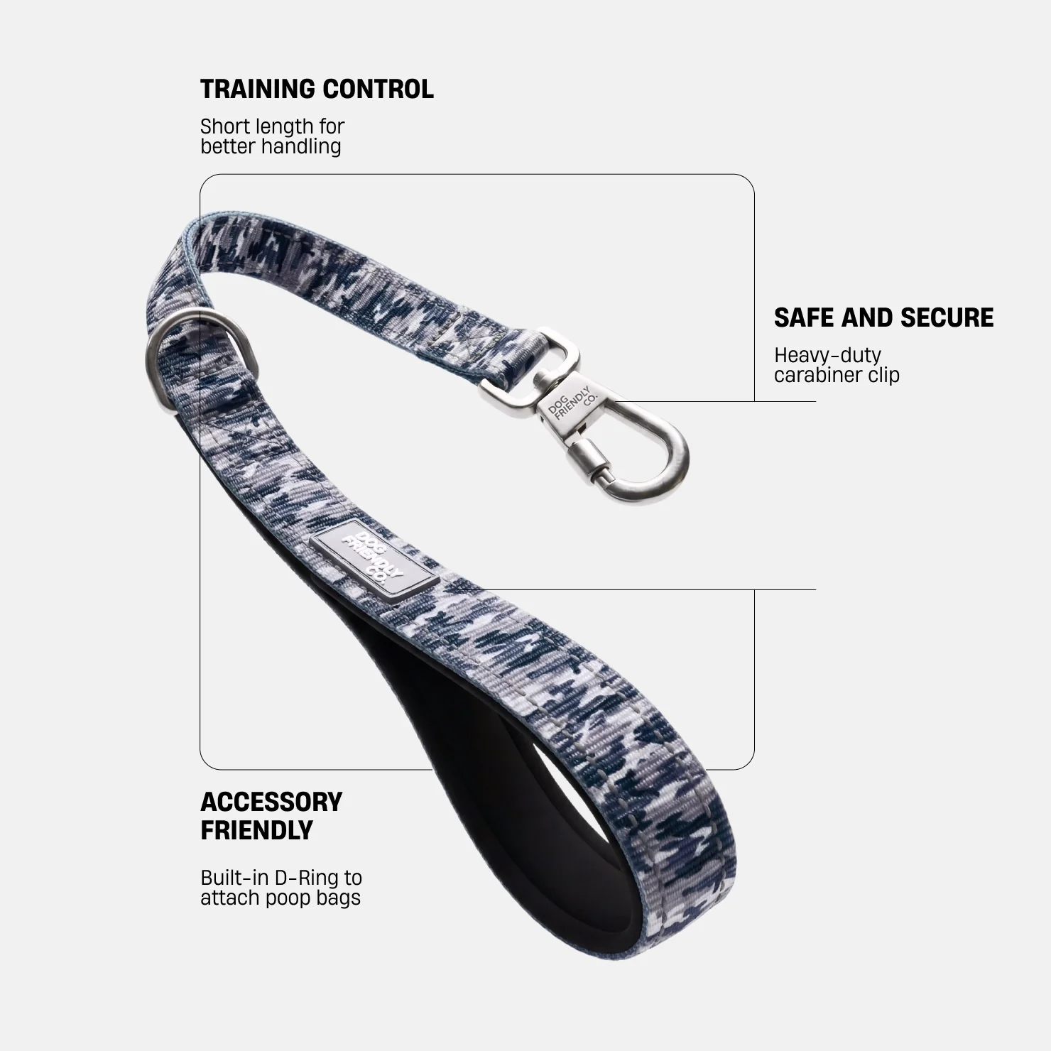 Short Trainer Dog Leash - Grey Camo - Image 2