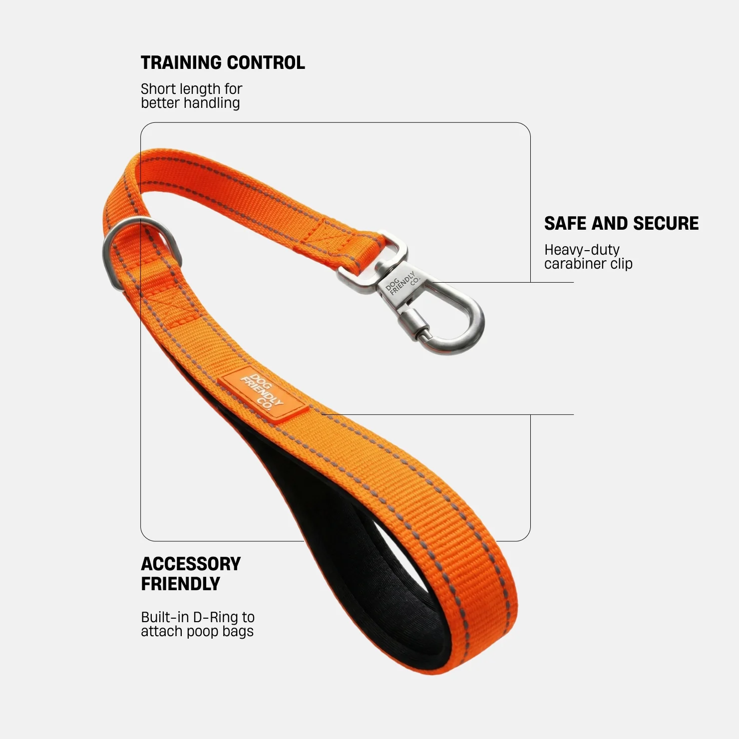 Short Trainer Dog Leash - Hi-Vis Orange - Image 2