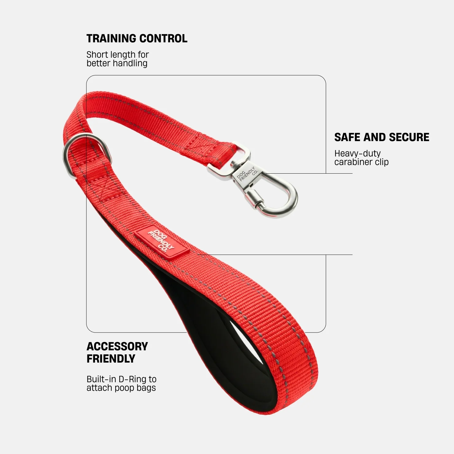Short Trainer Dog Leash - Red - Image 2